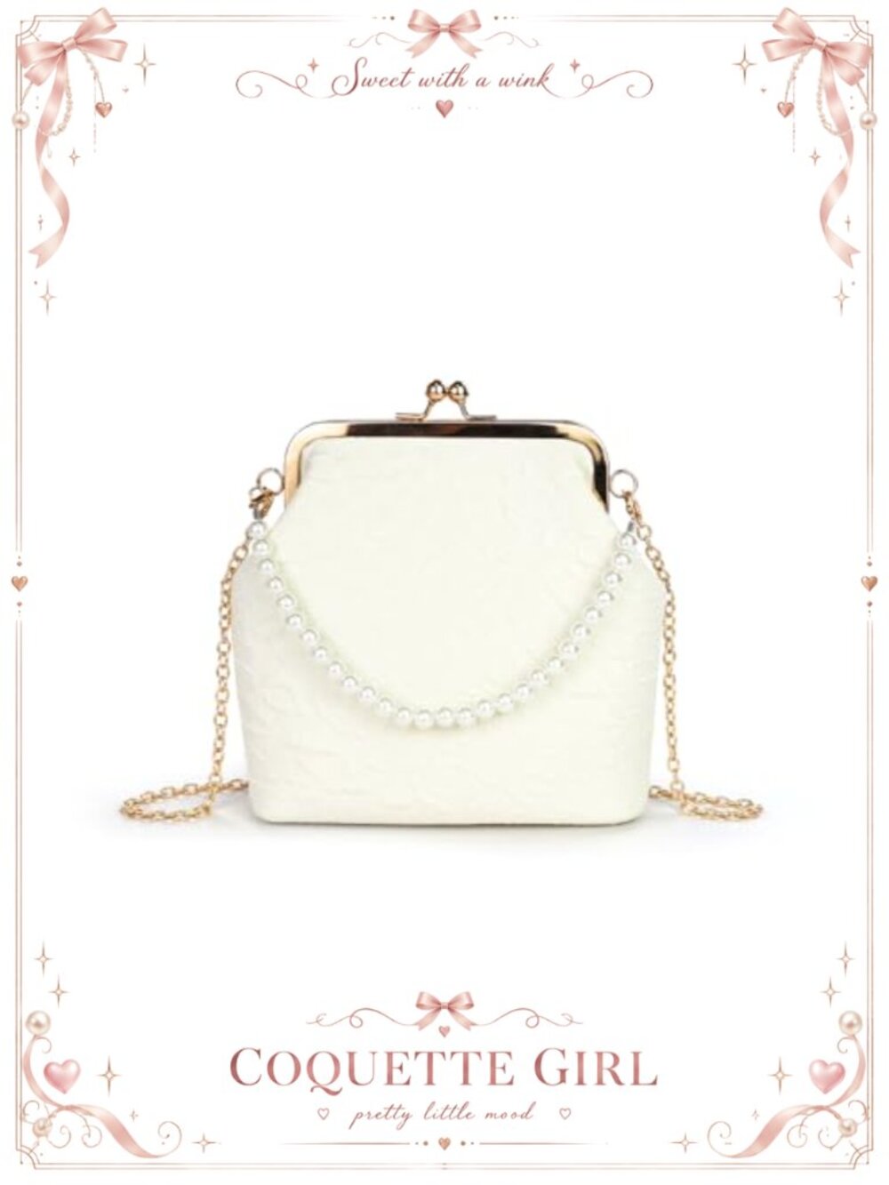 Pearl Kiss Lock Clutch Crossbody Bag Evening Handbag